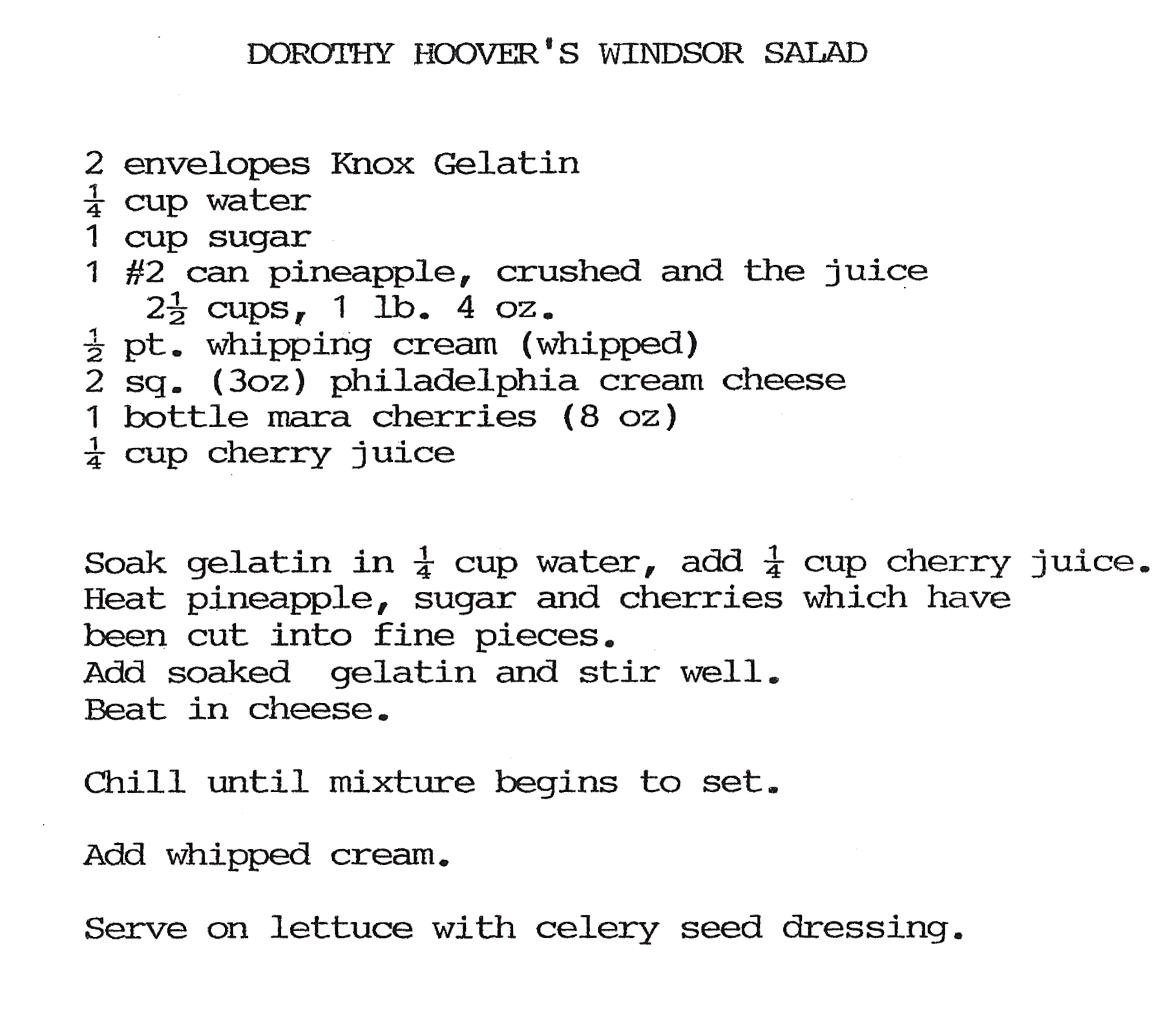 Dorothy Hoovers Windor Salad Image